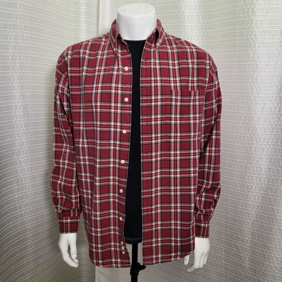 Eddie Bauer Mid-Weight Button Up Shirt Red Plaid 100% Cotton Men's L - Picture 2 of 12